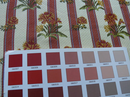 By yard Lee Jofa Caitlin Floral Poppy Lampas Stripe Red Gold MSRP USD 240/y