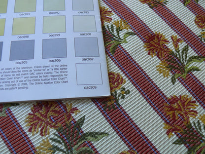 By yard Lee Jofa Caitlin Floral Poppy Lampas Stripe Red Gold MSRP USD 240/y