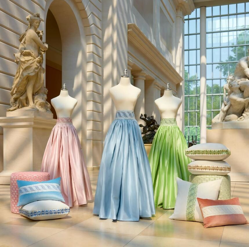 Scalamandre Pillow Case MET Paisley Embroidery  Square Silk Velvet White Pink Plain Solid 22x22 inches MSRP USD 678/y