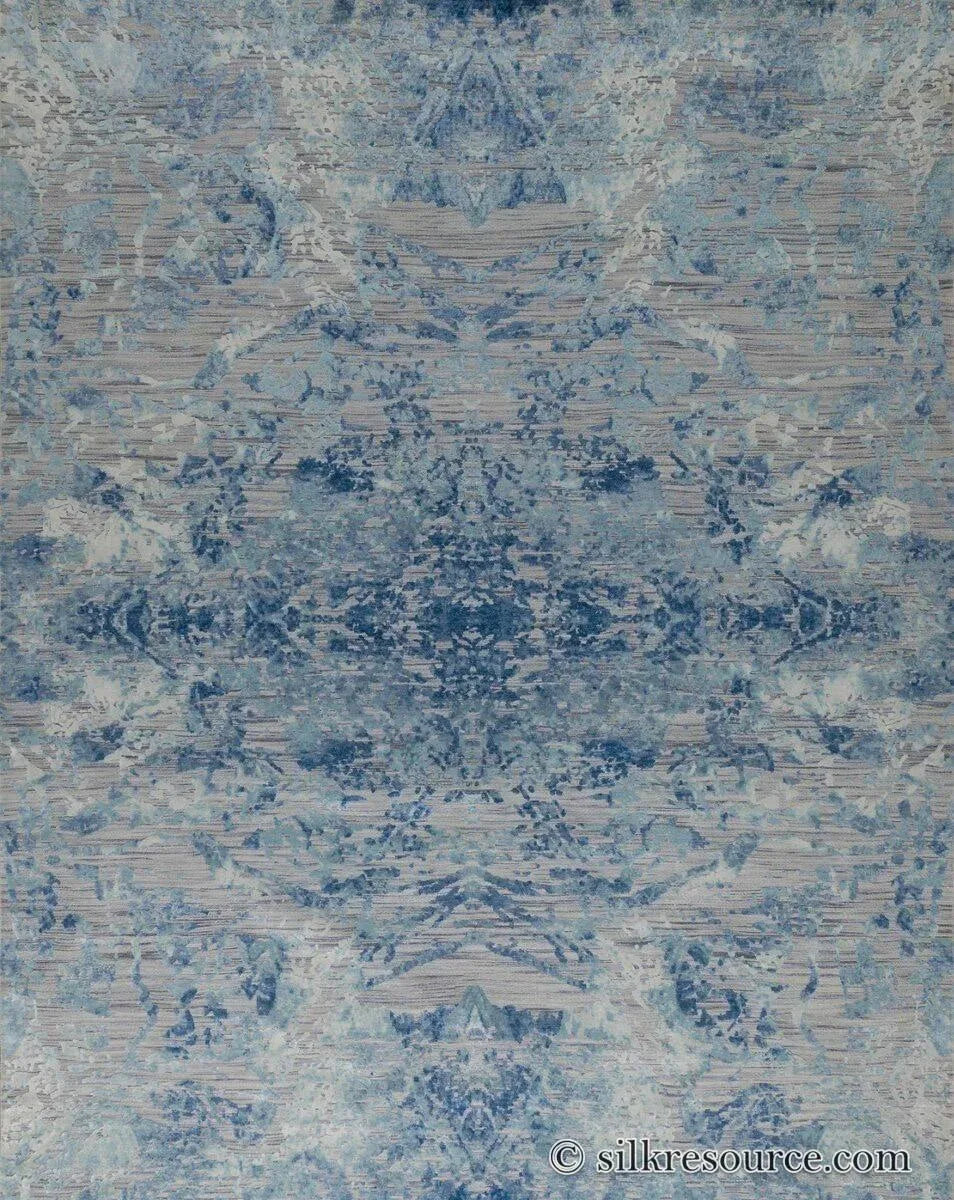 Stark Cedartown Light Slate Grey Modern Blue Grey Rug Medallion Hand Knotted - 100% Silk - 9x12' MSRP USD16250