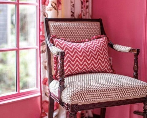 Scalamandre Chantico Chevron Lattice Flamingo Pink White Linen Cotton Woven Old World Weavers Chevron MSRP USD 198/Y