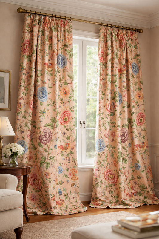 Clarence House Les Oiseaux Enchantes Bird Ratti Silk Italian Peach Pink MSRP USD 642/Y