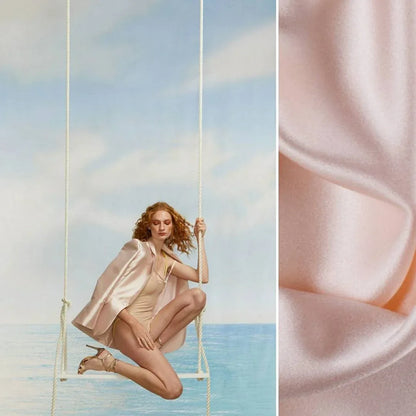 Clarence House Monceau Satin 100% Silk Double-faced Duchess Satin WHITE &amp; CREAM Snow White CHAMPAGNE