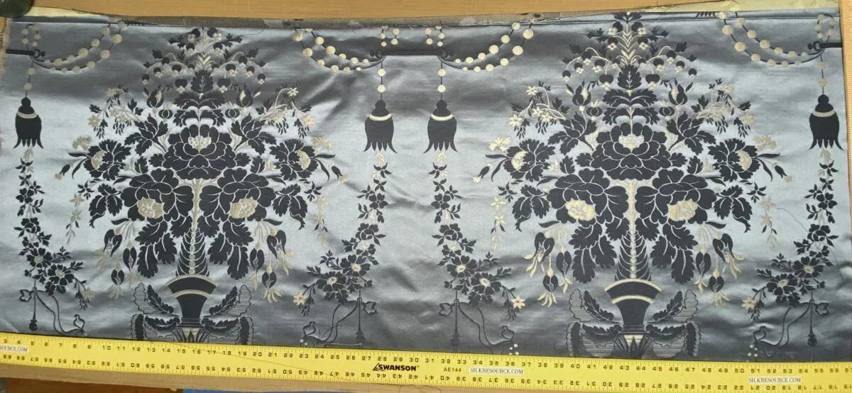 Scalamandre Neoclassical Meuse Ornamental Silver &amp; Blue Silk Pearl Peacock Piece A