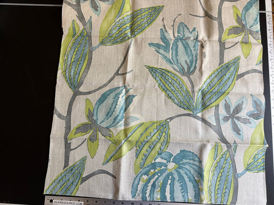 Vervain La Maitrise Seaglass Blue Green Large Foliage Linen Heavy Duty