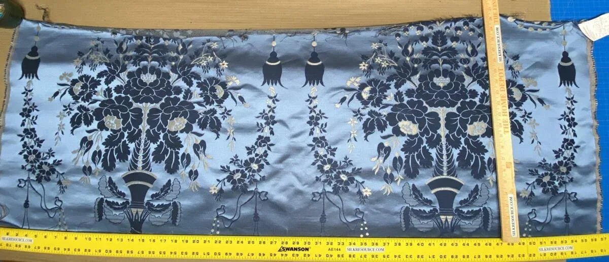 Scalamandre Neoclassical Meuse Ornamental Silver &amp; Blue Silk Pearl Peacock Piece B