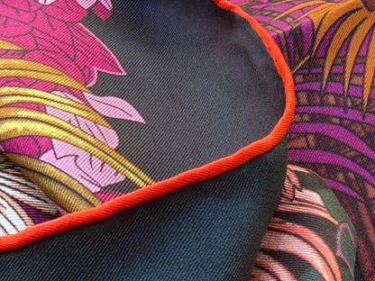 Art Scarf Tropical Resort Jungle Dream Palm Coconut Lemur Zebra Fox Birds Double Sided Purple Red Green High End Silk Twill 41 Inches