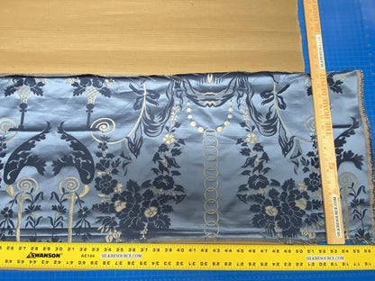 Scalamandre Neoclassical Meuse Ornamental Silver &amp; Blue Silk Pearl Peacock Piece C