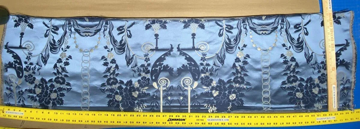Scalamandre Neoclassical Meuse Ornamental Silver &amp; Blue Silk Pearl Peacock Piece C