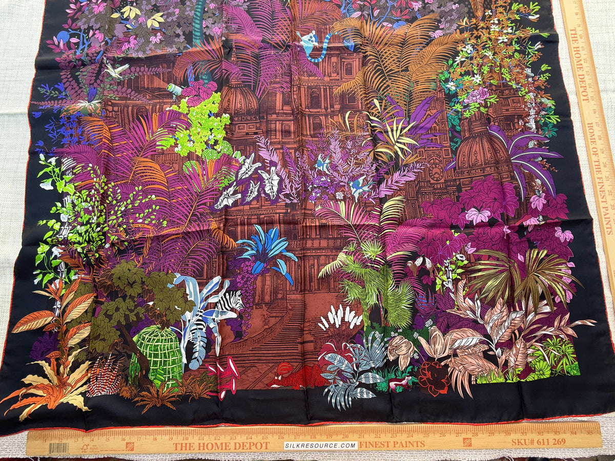 Art Scarf Tropical Resort Jungle Dream Palm Coconut Lemur Zebra Fox Birds Double Sided Purple Red Green High End Silk Twill 41 Inches