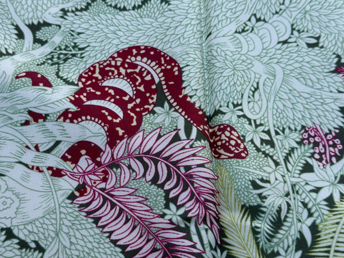 Art Scarf Leopard River Resort Tropical Jungle Waterfall Mint Green Fuschia Pink High End Silk Twill Scarf Double Sided