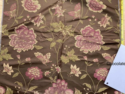 By yard Stunner Chino-asian Pink Peony Butterfly “chocolate" Brown Purple Gold 100% Silk Lampas