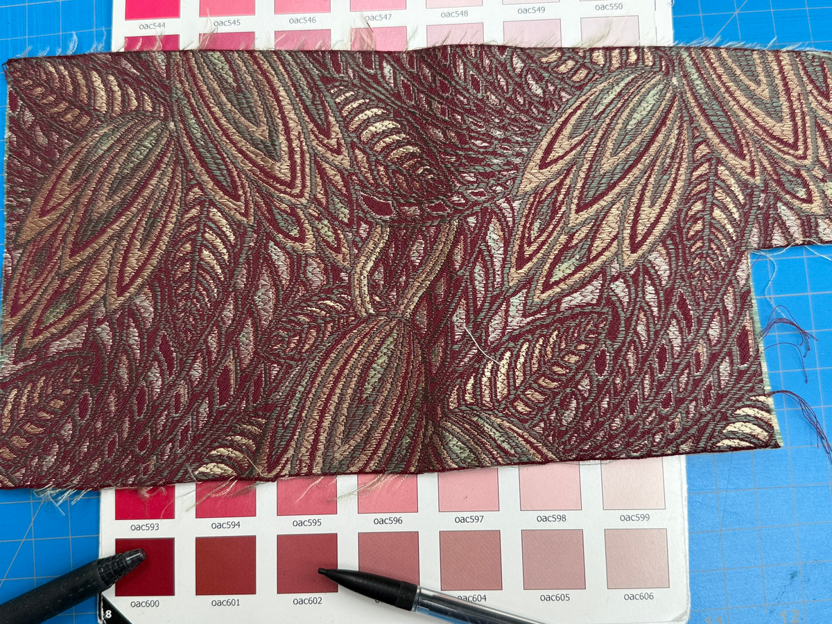 Scalamandre Napoli Bordeaux Red Gold Feather Paisley Silk Lampas MSRP USD 236/Y Grey Watkins