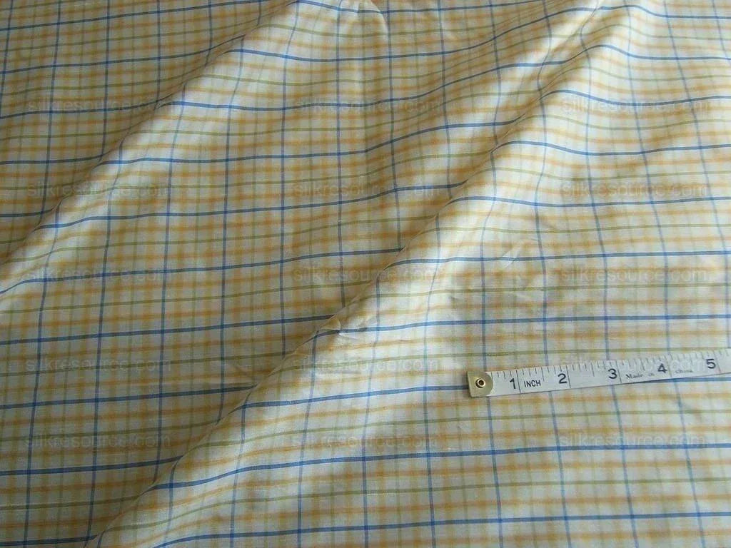 By yard Kravet 100% Silk and Sky-blue Yellow White Gingham Check Plaid