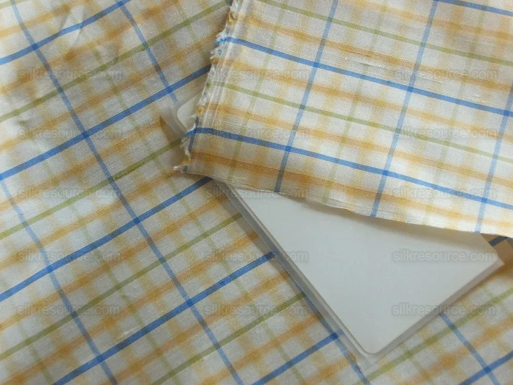 By yard Kravet 100% Silk and Sky-blue Yellow White Gingham Check Plaid