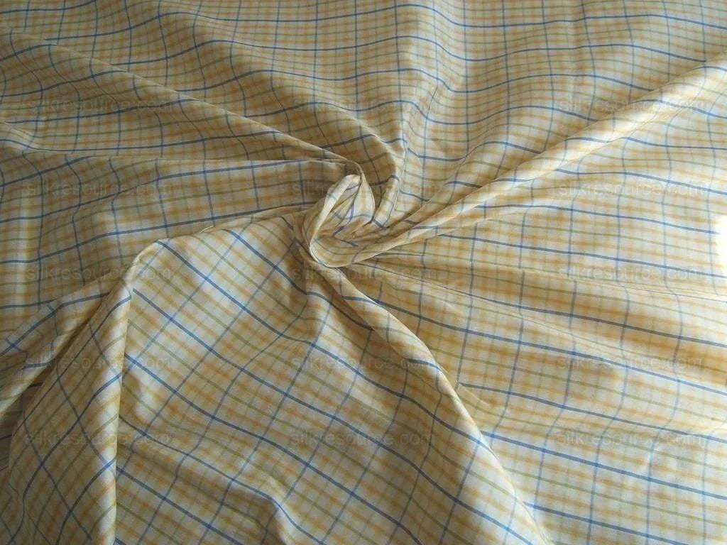 By yard Kravet 100% Silk and Sky-blue Yellow White Gingham Check Plaid