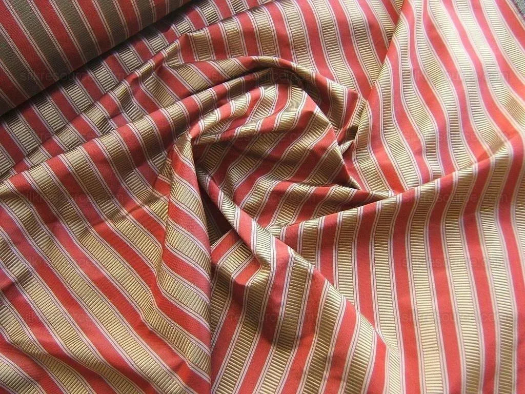 Scalamandre 100%silk Shirred Stripe Persimmon Red Bronze MSRP USD 363/Y
