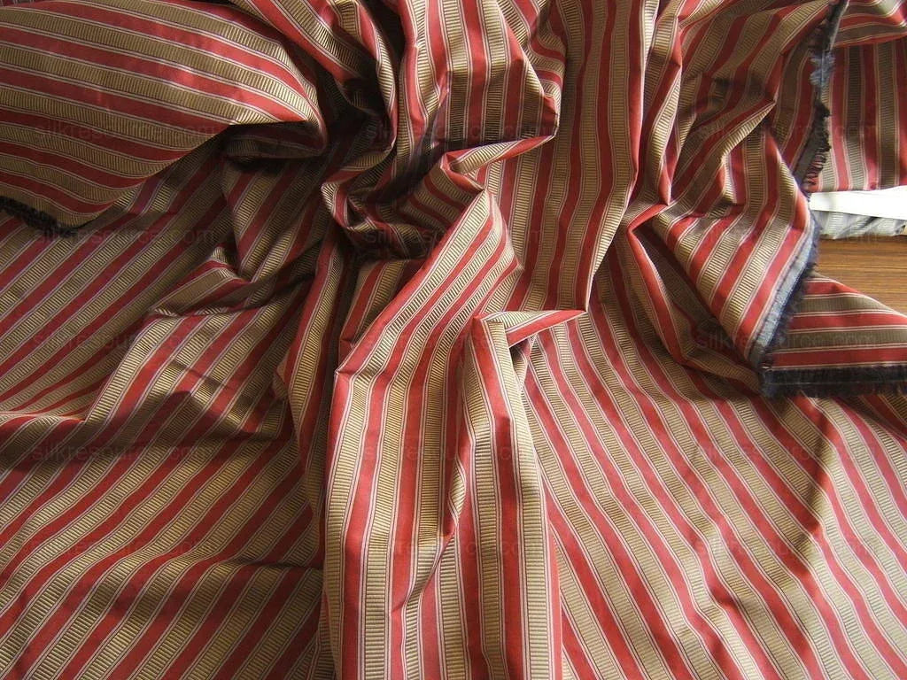 1.3y Scalamandre 100%silk Shirred Stripe Red Bronze MSRP USD363/Y