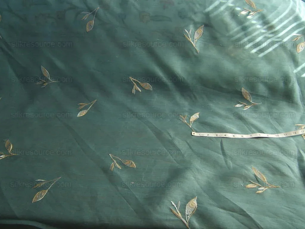 Elitis 100%silk Organza Sheer Teal Blue Gold Embroidery