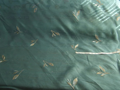 Elitis 100%silk Organza Sheer Teal Blue Gold Embroidery