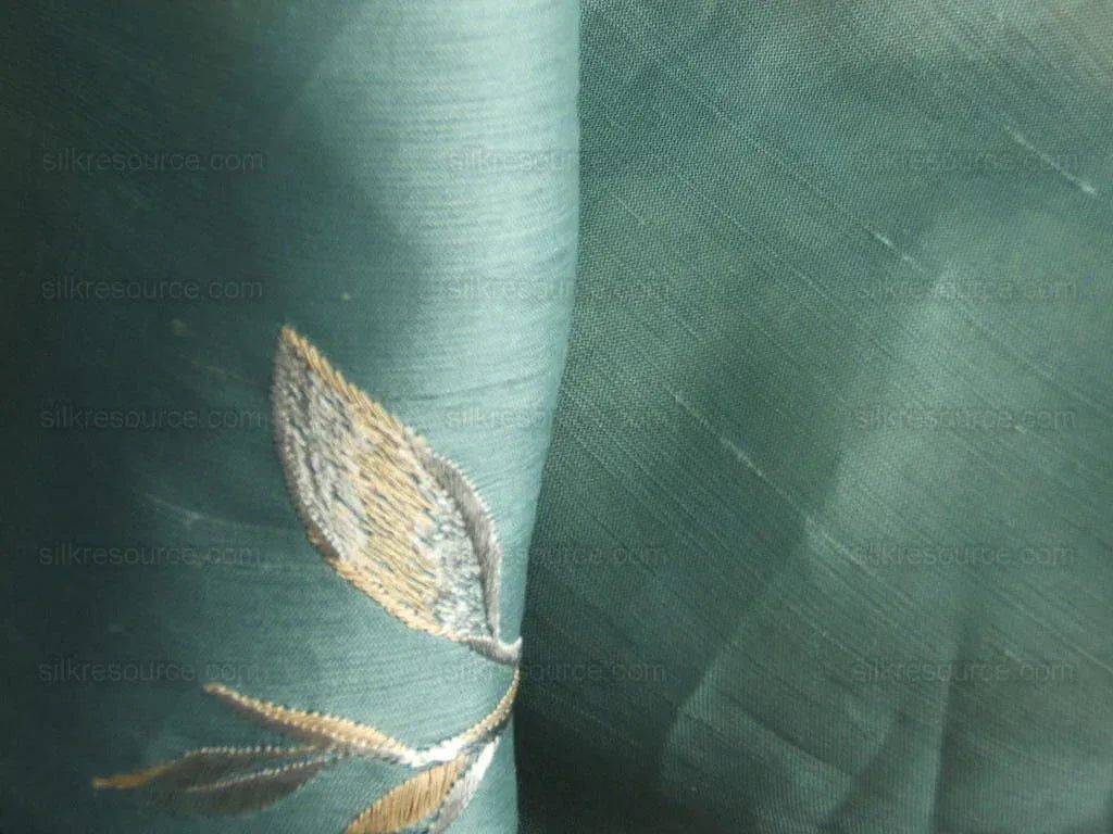 Elitis 100%silk Organza Sheer Teal Blue Gold Embroidery
