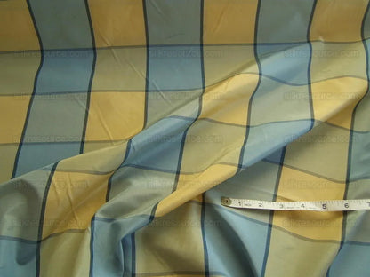 by Yard Kravet Classy Silk Taffeta Blue Daffodil Window Pane Plaid MSRP USD180/y Sku305