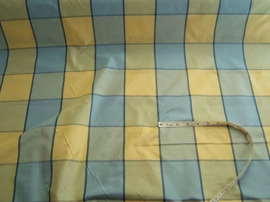 by Yard Kravet Classy Silk Taffeta Blue Daffodil Window Pane Plaid MSRP USD180/y Sku305