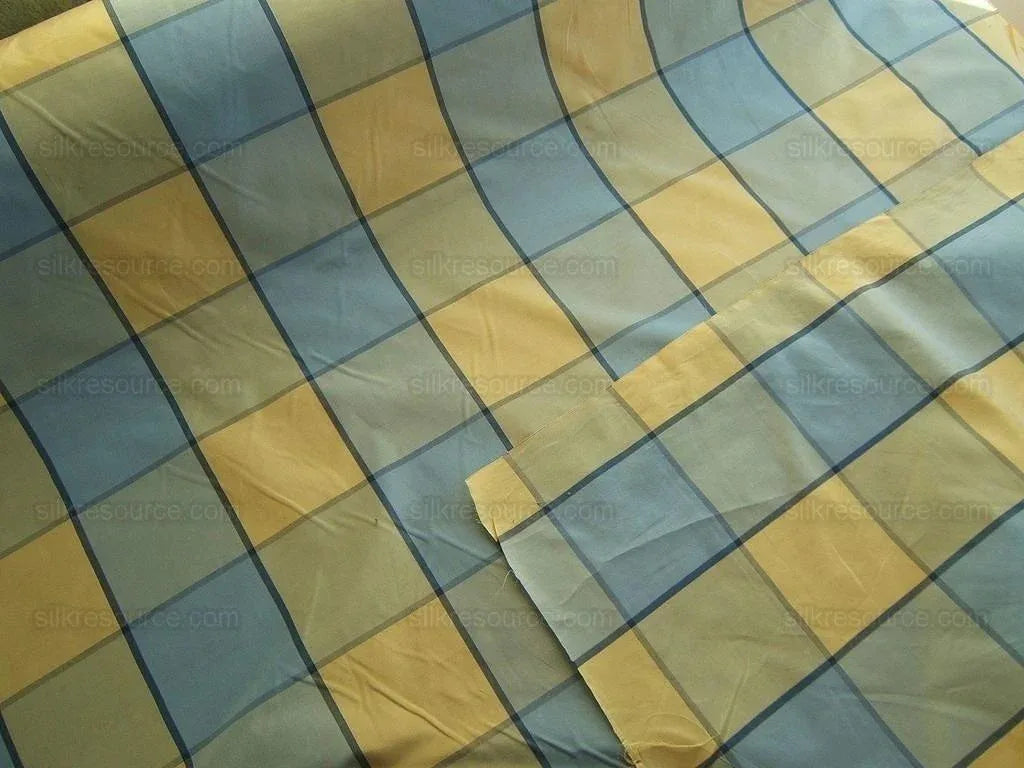 by Yard Kravet Classy Silk Taffeta Blue Daffodil Window Pane Plaid MSRP USD180/y Sku305