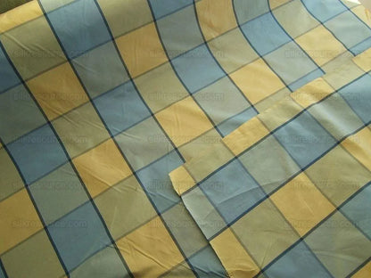 by Yard Kravet Classy Silk Taffeta Blue Daffodil Window Pane Plaid MSRP USD180/y Sku305