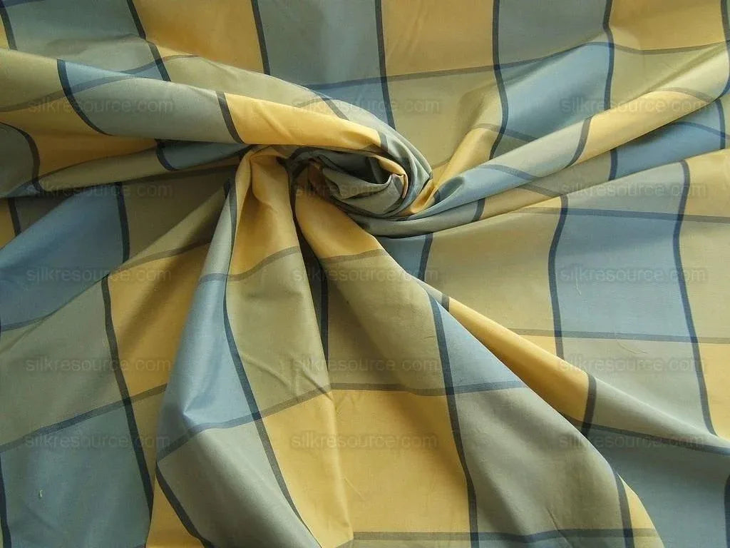 by Yard Kravet Classy Silk Taffeta Blue Daffodil Window Pane Plaid MSRP USD180/y Sku305