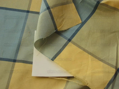 by Yard Kravet Classy Silk Taffeta Blue Daffodil Window Pane Plaid MSRP USD180/y Sku305