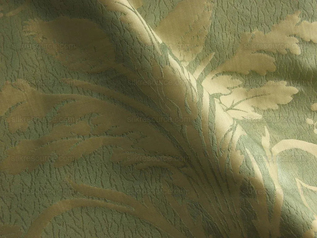 Cowtan &amp; Tout "Dauphin Silk"100% Silk Lampas Baby Green and Ivory Neoclassical Flower Ribbon