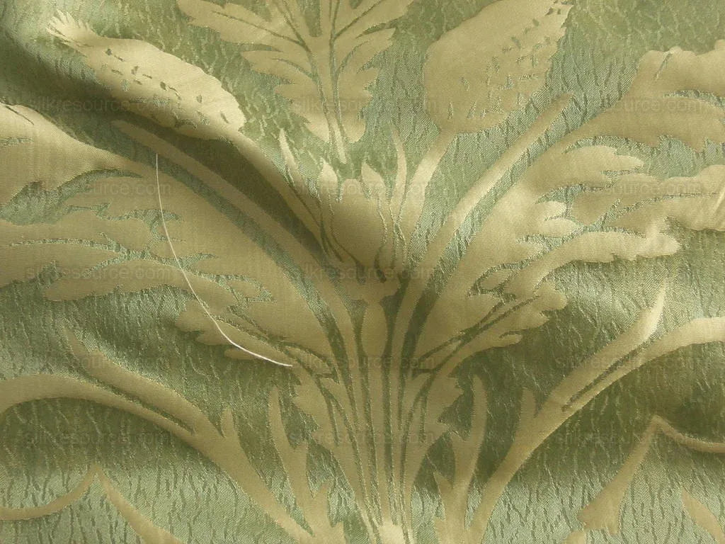 Cowtan &amp; Tout "Dauphin Silk"100% Silk Lampas Baby Green and Ivory Neoclassical Flower Ribbon