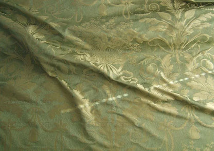Cowtan &amp; Tout "Dauphin Silk"100% Silk Lampas Baby Green and Ivory Neoclassical Flower Ribbon