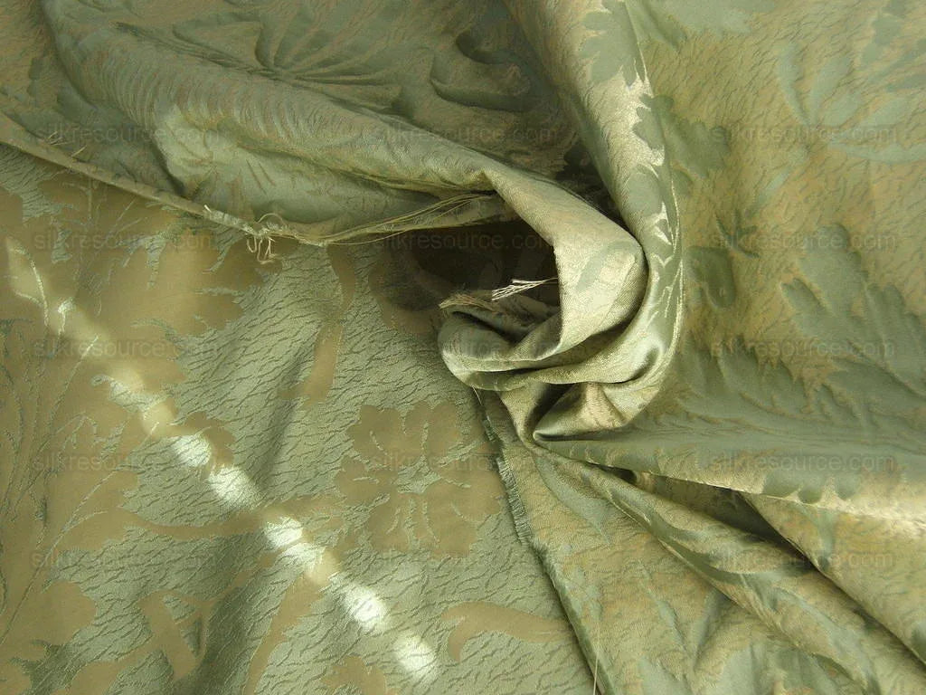 Cowtan &amp; Tout "Dauphin Silk"100% Silk Lampas Baby Green and Ivory Neoclassical Flower Ribbon
