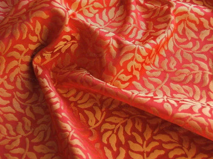 Scalamandre 100%silk Jarquard Mini Foliage Red & Gold Yellow