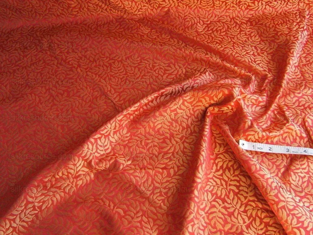Scalamandre 100%silk Jarquard Mini Foliage Red & Gold Yellow