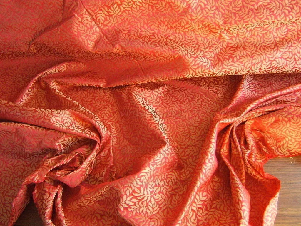 Scalamandre 100%silk Jarquard Mini Foliage Red & Gold Yellow