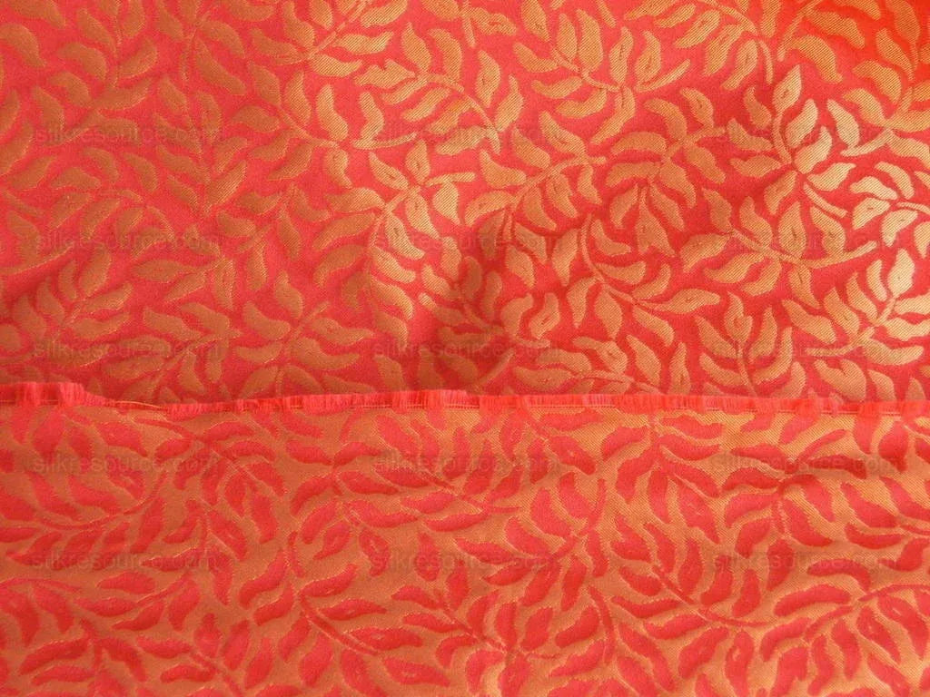 Scalamandre 100%silk Jarquard Mini Foliage Red & Gold Yellow