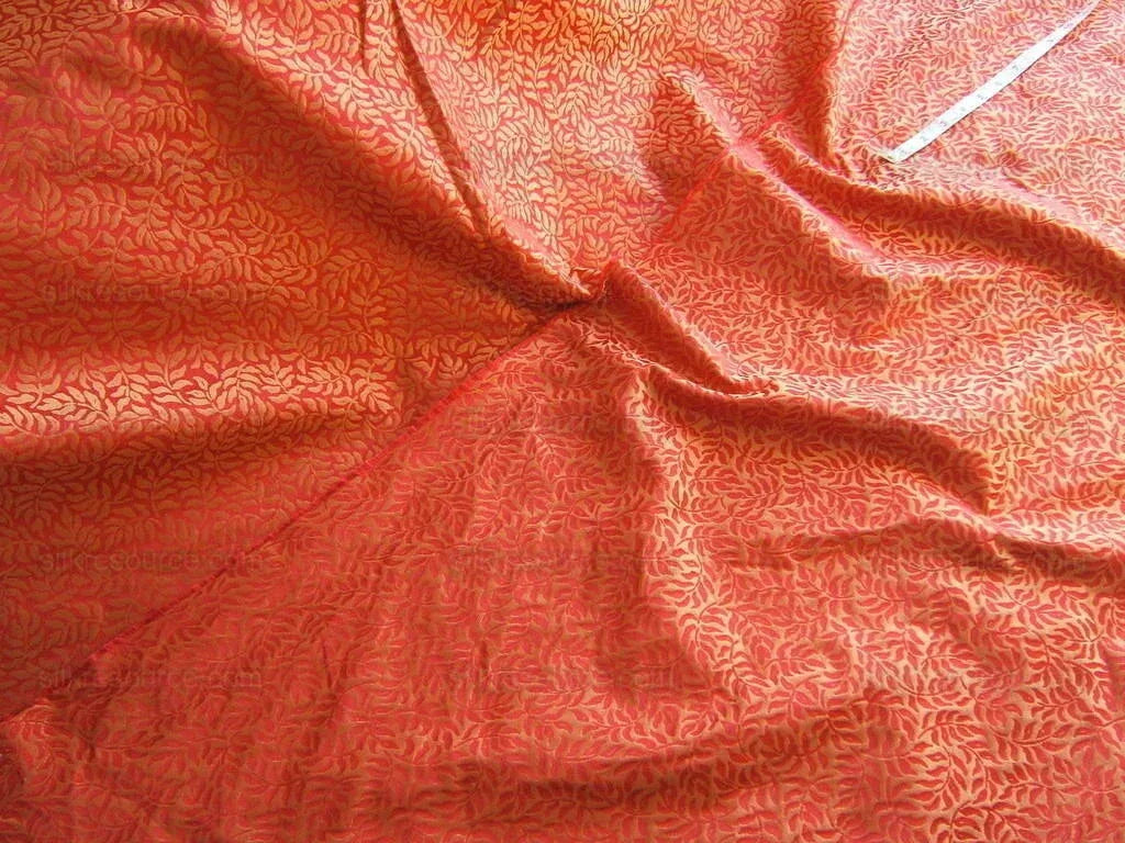 Scalamandre 100%silk Jarquard Mini Foliage Red & Gold Yellow
