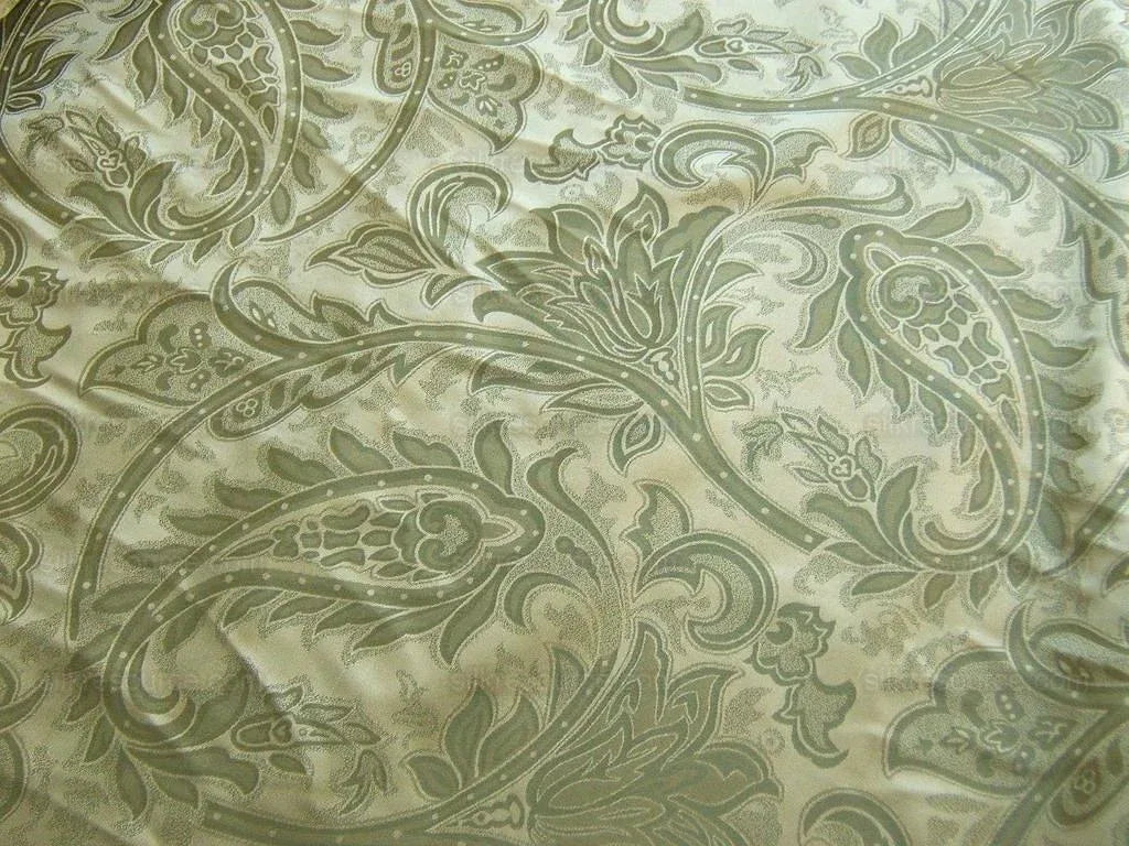 100%silk Damask Paisley Damask Sage Silver