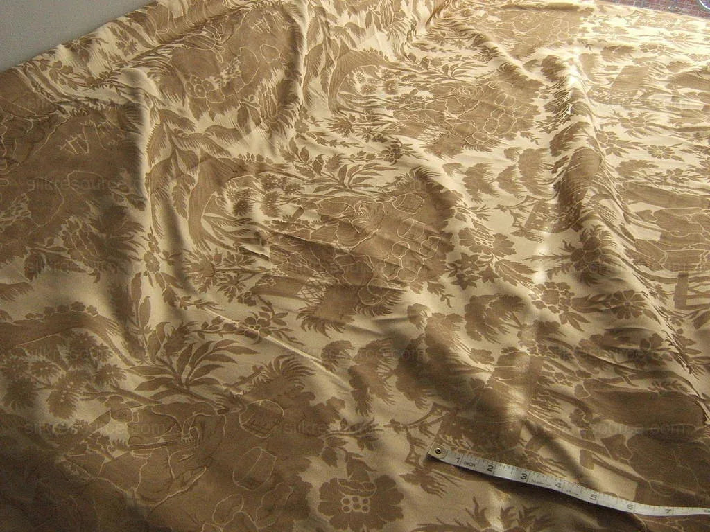 100%silk Damask Oriental Toile Lite Gold Chinoiserie Music