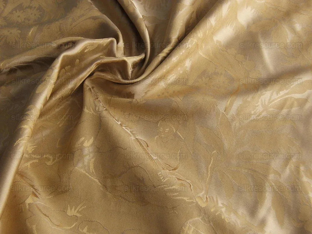 100%silk Damask Oriental Toile Lite Gold Chinoiserie Music