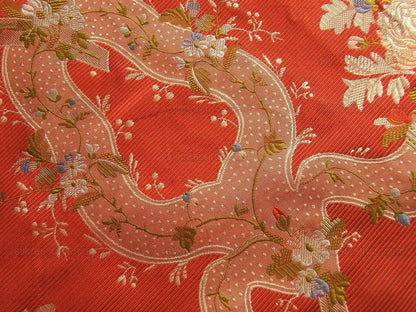 100%silk Lampas Basilica Crimson Red French Court Lace Marie Antoinette By Yard
