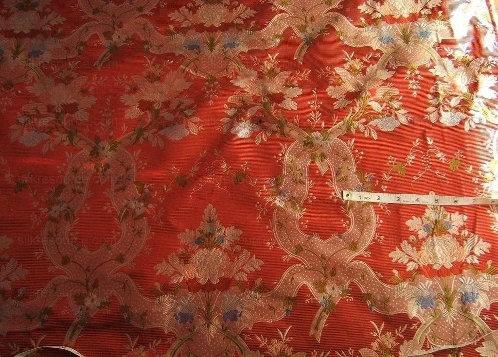 100%silk Lampas Basilica Crimson Red French Court Lace Marie Antoinette By Yard