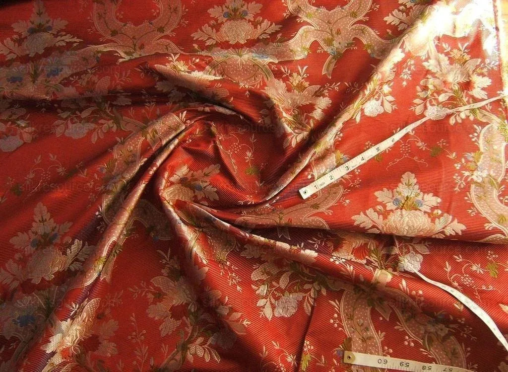 100%silk Lampas Basilica Crimson Red French Court Lace Marie Antoinette By Yard