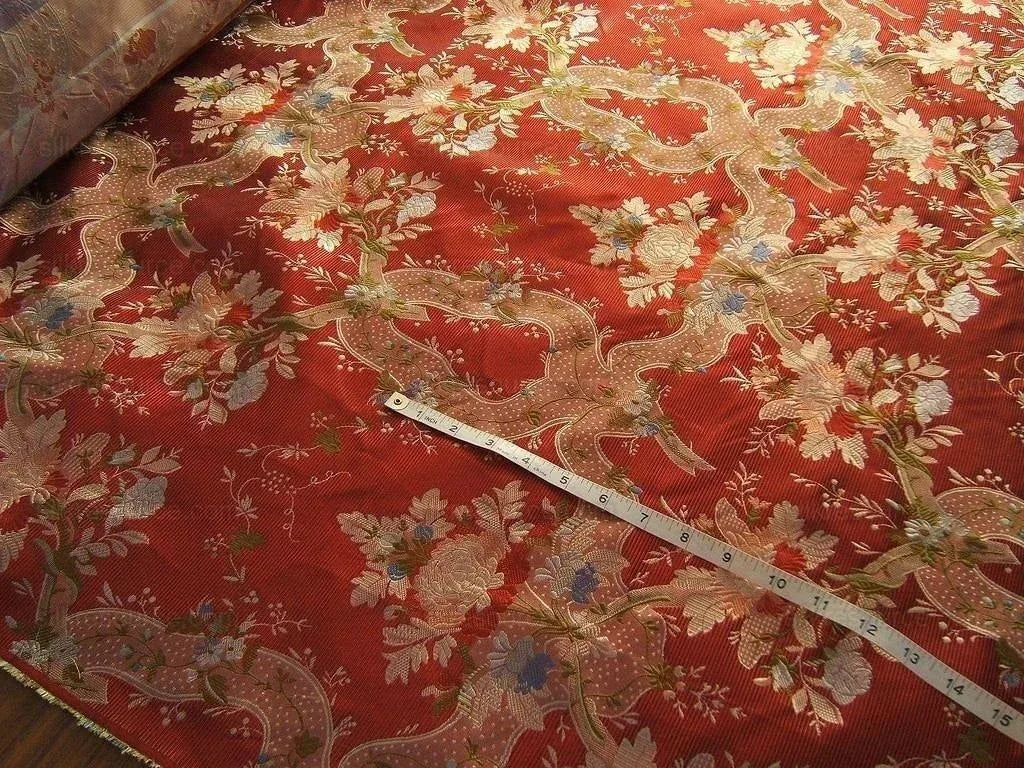 100%silk Lampas Basilica Crimson Red French Court Lace Marie Antoinette By Yard