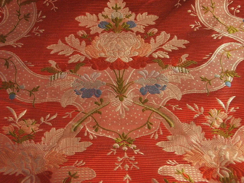 100%silk Lampas Basilica Crimson Red French Court Lace Marie Antoinette By Yard