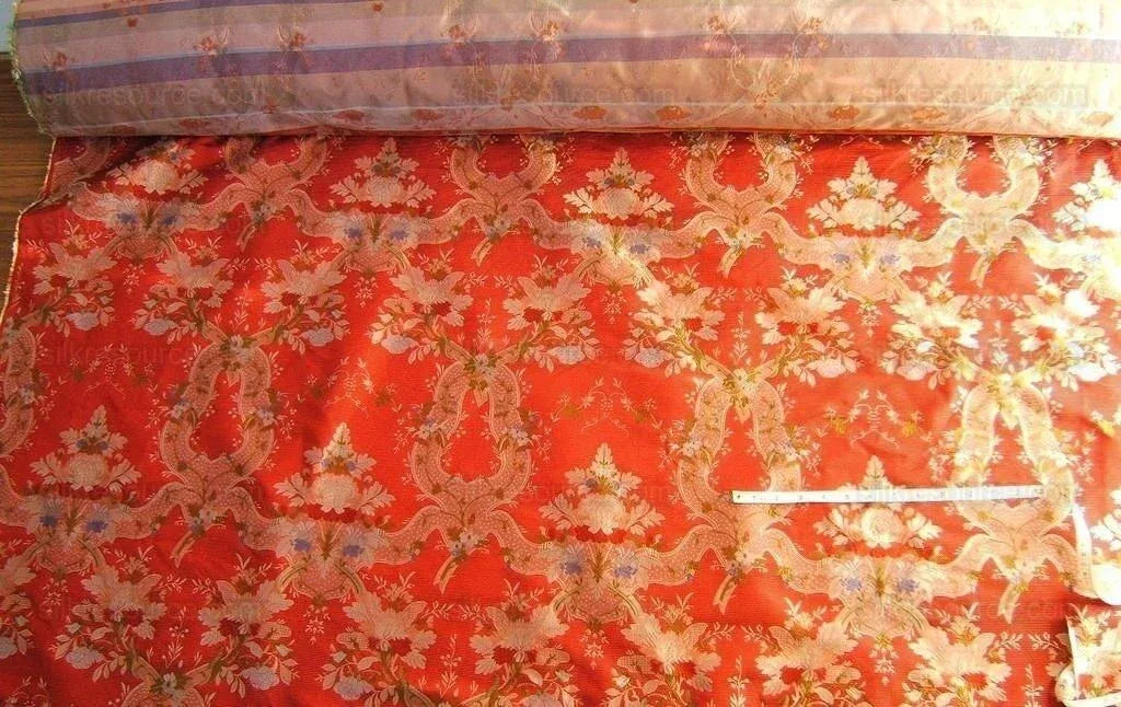 100%silk Lampas Basilica Crimson Red French Court Lace Marie Antoinette By Yard