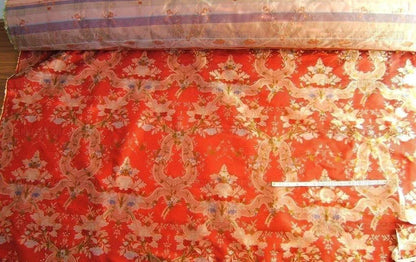 100%silk Lampas Basilica Crimson Red French Court Lace Marie Antoinette By Yard